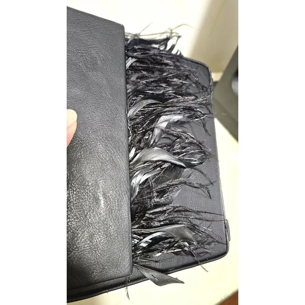 NWT Street Level Black Feather Trim Box Handbag